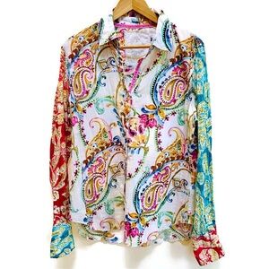 Cino Paisley Boho Long Sleeve Button Up, Women's Size‎ Large